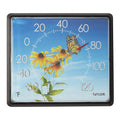12x14 butterfly dial thermometer showing a butterfly among yellow flowers on a bright blue sky background