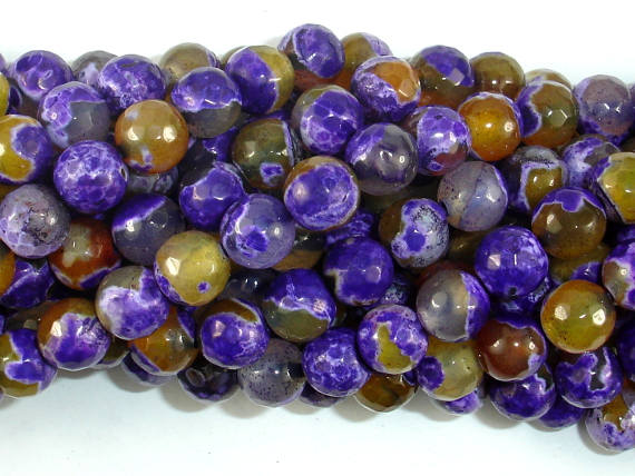 Agate Beads, Purple & Yellow, 8mm Faceted-BeadBasic