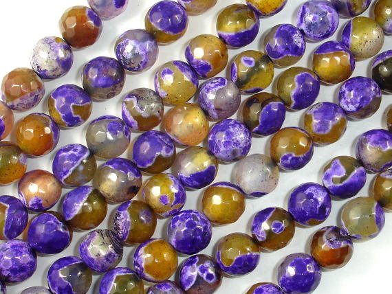 Agate Beads, Purple & Yellow, 8mm Faceted-BeadBasic