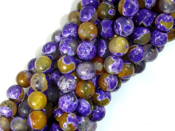 Agate Beads, Purple & Yellow, 8mm Faceted-BeadBasic