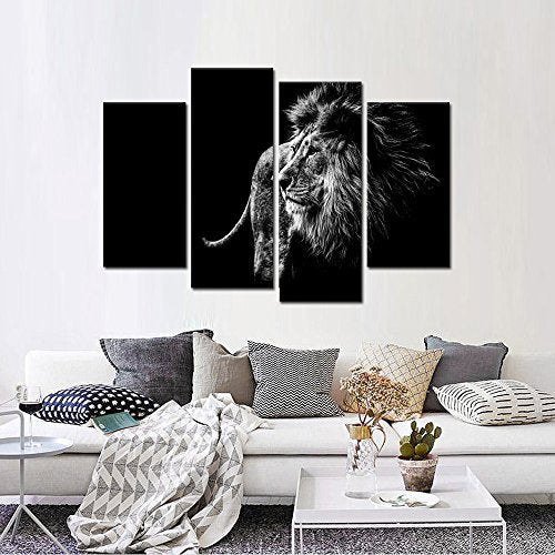 Black and White Lion Head Portrait Wall Art Painting Print On Canvas - EK CHIC HOME