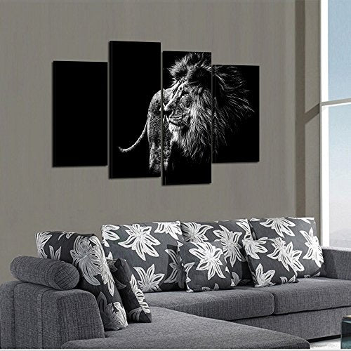 Black and White Lion Head Portrait Wall Art Painting Print On Canvas - EK CHIC HOME