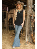 Black Ribbed Tank Top w/ Raw Edge Detail - Posh West Boutique