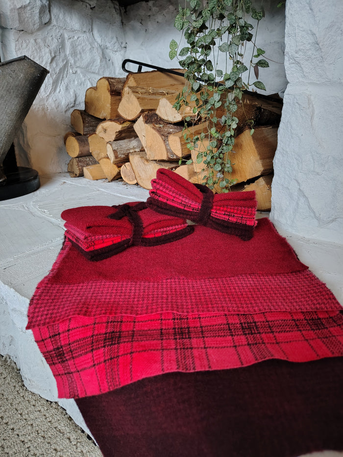 Bright Red Hand Dyed Wool Fat Eighth Bundle