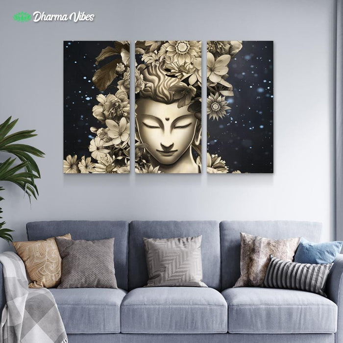 Buddha Flowers Meditation by McAshe 3-Piece Canvas