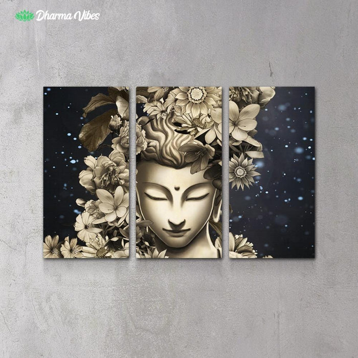 Buddha Flowers Meditation by McAshe 3-Piece Canvas