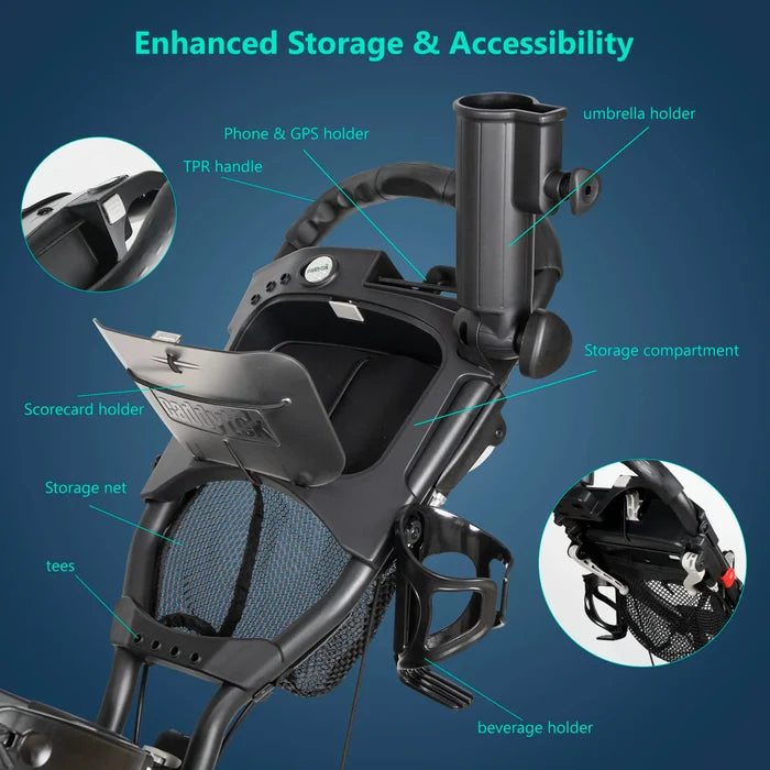 Caddytek CaddyCruiser ONE Tour 4-Wheel Golf Push Cart with Swivel Front Wheel