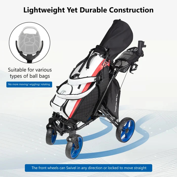 Caddytek CaddyCruiser ONE Tour 4-Wheel Golf Push Cart with Swivel Front Wheel