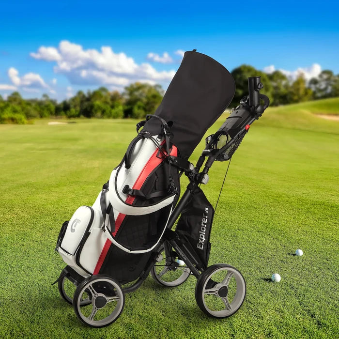 CaddyTek Explorer V8 Golf Push Cart | 2-Step Folding & Adjustable Front Wheels | Wide Stability Base