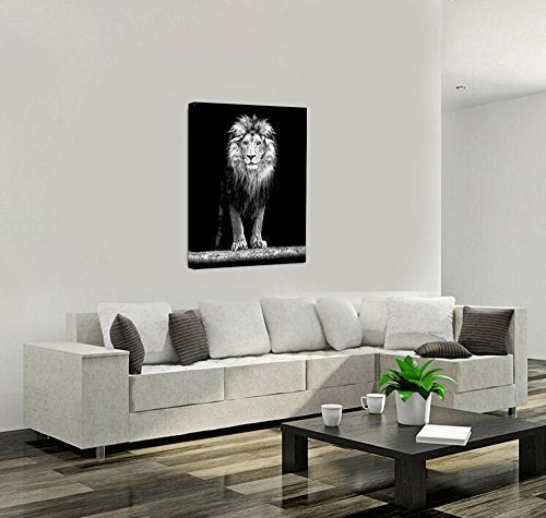 Canvas Portrait of Beautiful Lion in the Dark Wall Art Stretched Wood Frame - EK CHIC HOME