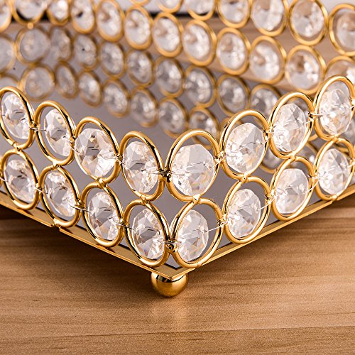 Crystal Beads Rectangle Mirrored Decorative Tray (Gold) - EK CHIC HOME