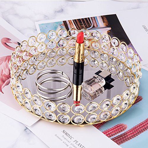 Crystal Beads Round Mirrored Decorative Tray - EK CHIC HOME