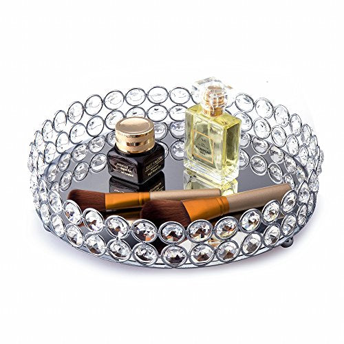 Crystal Beads Round Mirrored Decorative Tray - EK CHIC HOME