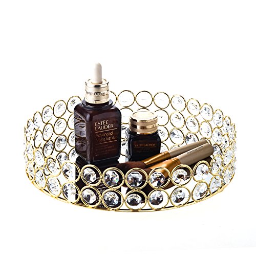 Crystal Beads Round Mirrored Decorative Tray - EK CHIC HOME