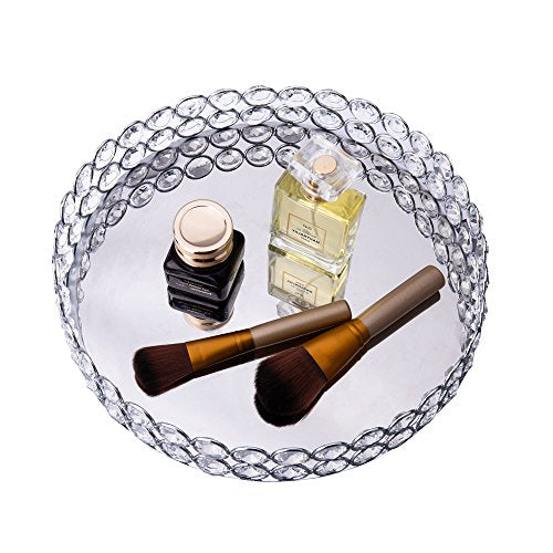 Crystal Beads Round Mirrored Decorative Tray - EK CHIC HOME