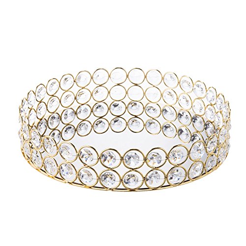 Crystal Beads Round Mirrored Decorative Tray - EK CHIC HOME