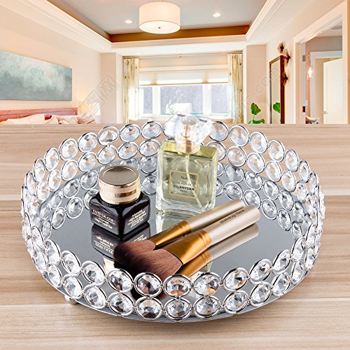 Crystal Beads Round Mirrored Decorative Tray - EK CHIC HOME