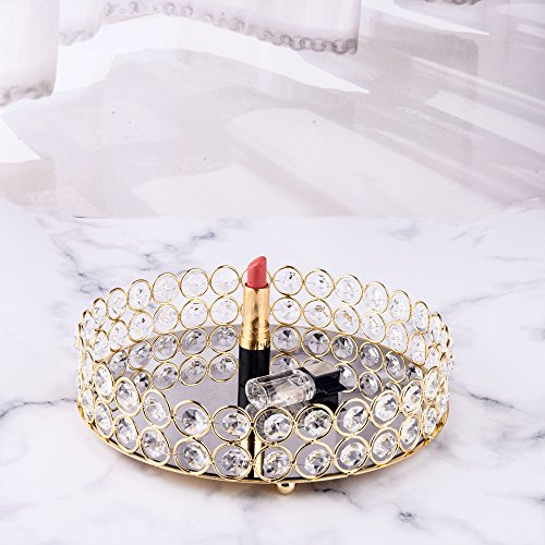 Crystal Beads Round Mirrored Decorative Tray - EK CHIC HOME