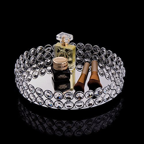Crystal Beads Round Mirrored Decorative Tray - EK CHIC HOME