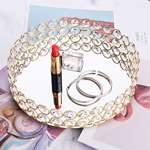 Crystal Beads Round Mirrored Decorative Tray - EK CHIC HOME