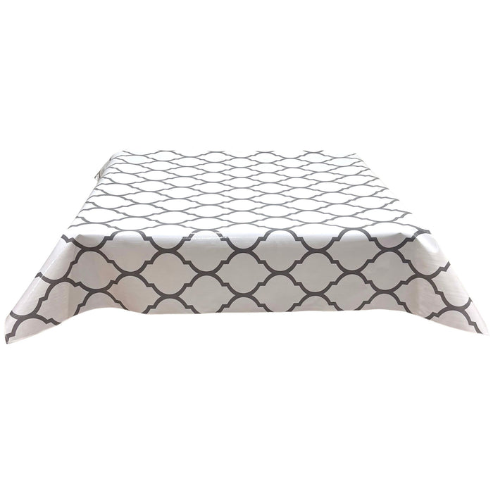 freckled sage damask gray oilcloth tablecloth with a simple hem
