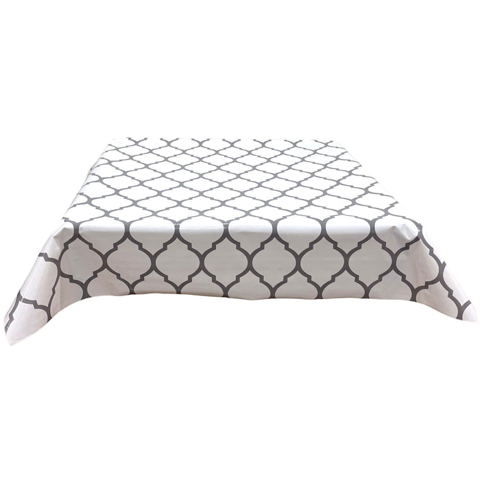 freckled sage damask gray oilcloth tablecloth with a simple hem