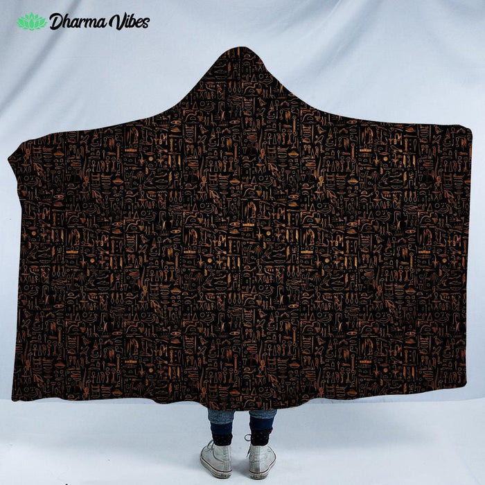 Egyptian Glyphs - Golden by Yantrart Hooded Blanket