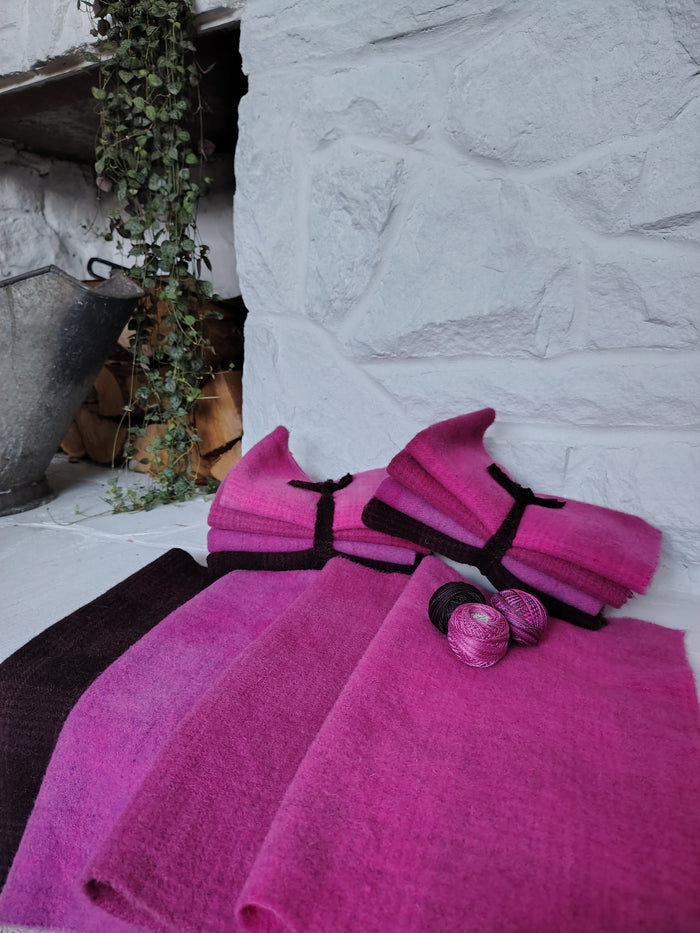 Fuchsia Hand Dyed Wool Fat Eighth Bundle