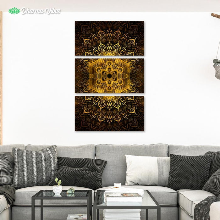 Golden Metatronic by YantrArt 3-Piece Canvas