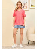 Hot Coral Cotton V Neck Short Sleeve - Posh West Boutique