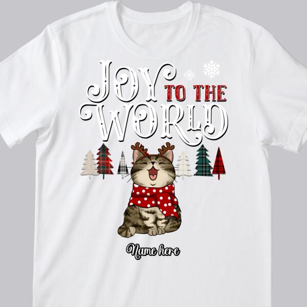 Joy To The World, Snow & Plaid Christmas Trees, Personalized Cat Breeds T-shirt, Xmas Gifts For Cat Lovers