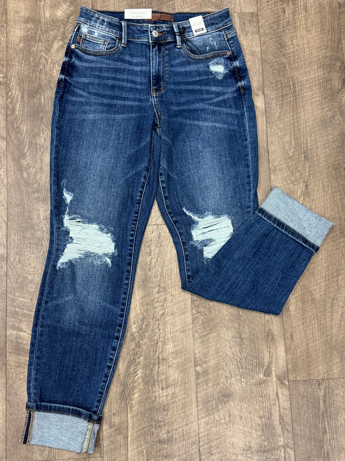Judy Blue Boyfriend Fit Mid Rise w/ Destroy Jean - Posh West Boutique