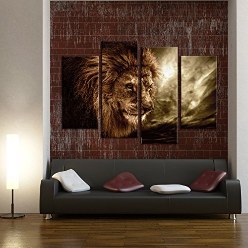 Lion Wall Art Canvas Painting Framed and Ready to Hang 4 Panels - EK CHIC HOME