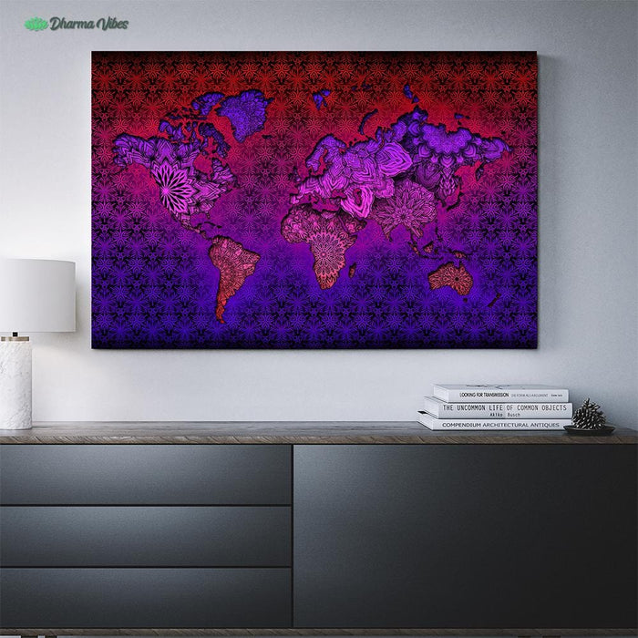 Mandala World Map by YantrArt Design 1-Piece Canvas