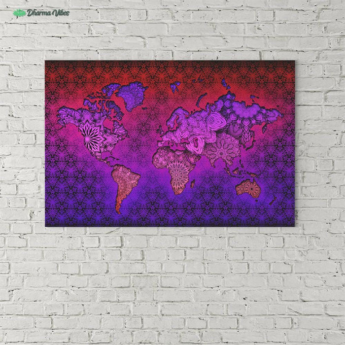 Mandala World Map by YantrArt Design 1-Piece Canvas
