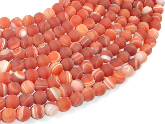 Matte Banded Agate Beads, Red & Orange, 8mm Round Beads-BeadBasic
