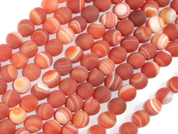 Matte Banded Agate Beads, Red & Orange, 8mm Round Beads-BeadBasic