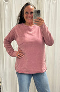 Mauve Mineral Washed Casual Knit Top - Posh West Boutique