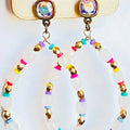Multi-Color Rubber & White Bead Teardrop Earrings