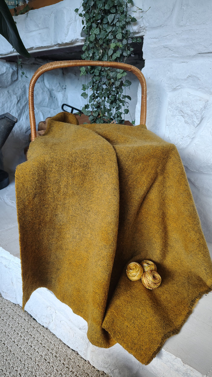 Mustard Hand Dyed Herringbone Wool