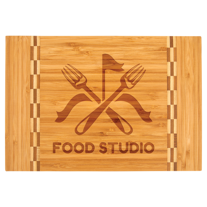 Natural Bamboo Cutting Board with Butcher Block Inlay or Ends