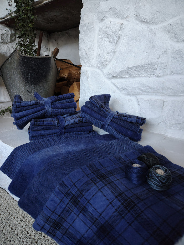 Navy Hand Dyed Wool Fat Eighth Bundle