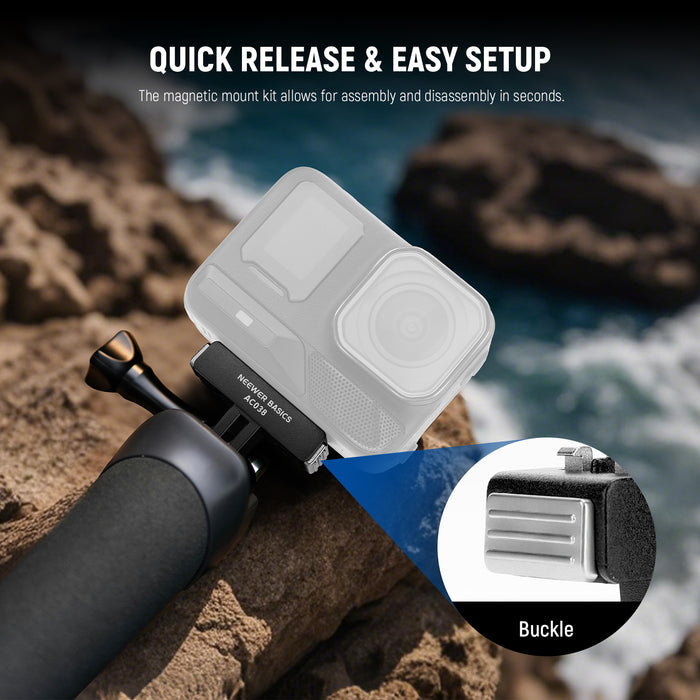 The insta 360 magnetic mount kit allows for assembly and disassembly in seconds