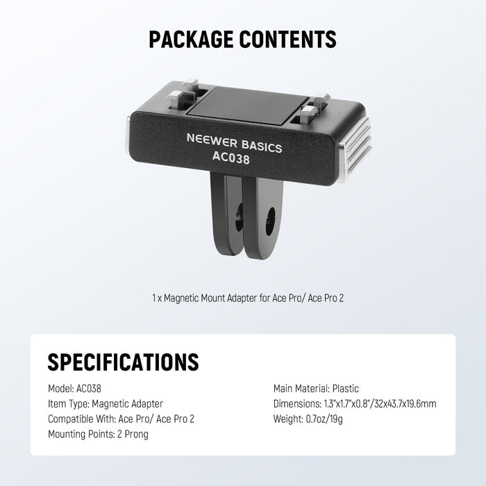 Specifications of the NEEWER AC038 Magnetic Mount Adapter For Insta360 Ace Pro/Ace Pro 2