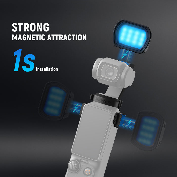 This mini LED video light comes with two magnetic mount brackets