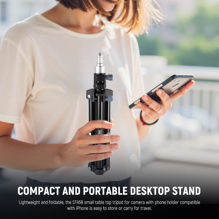 NEEWER ST45B Adjustable Desktop Tripod Stand is compact and portable.
