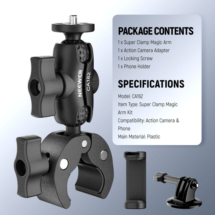 Package Contents of the NEEWER CA162 Super Clamp Action Camera Mount Kit