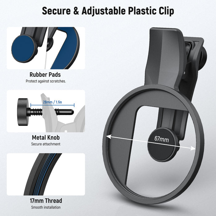 NEEWER LA007 67mm Phone Filter Clamp For iPhone features rubber pads.