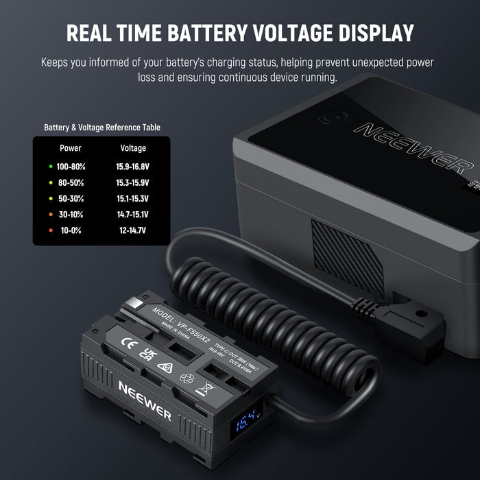 NEEWER VP-F550X2 Dual Sided Dummy Battery Adapter with Display