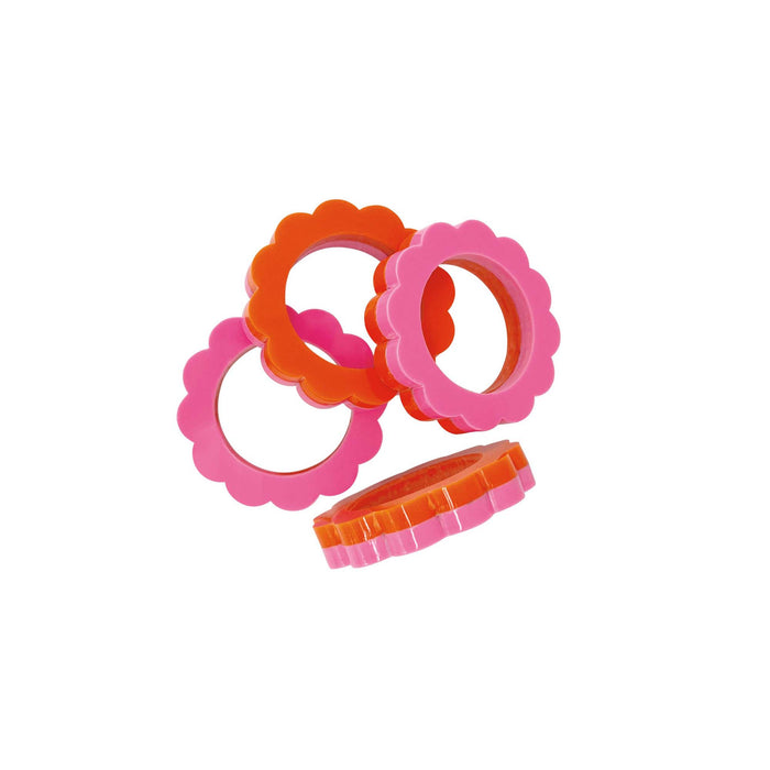 Orange and Pink Scallop Napkin Ring Set of 4